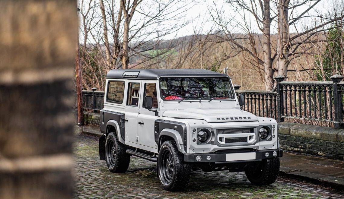 WHITE GREY SATIN LAND ROVER DEFENDER 110 CHELSEA TRUCK COMPANY WIDE-TRACK